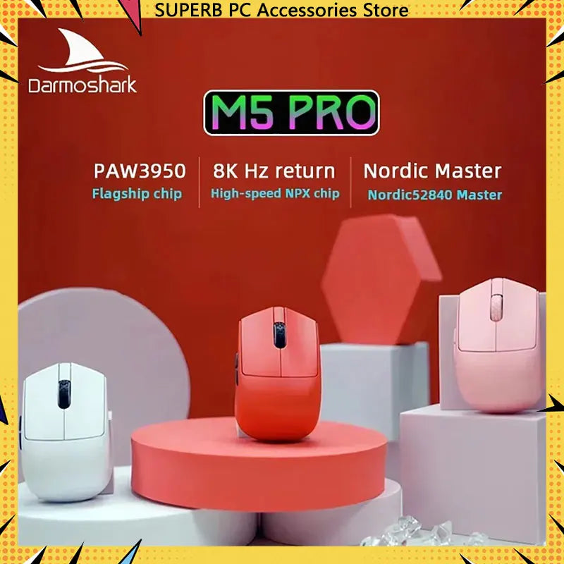 New Darmoshark M5 Pro Wireless Mouse PAW3950 8K Bluetooth Tri-Mode Connection Gaming Macro Mouse 30000DPI N52840 38g Lightweight