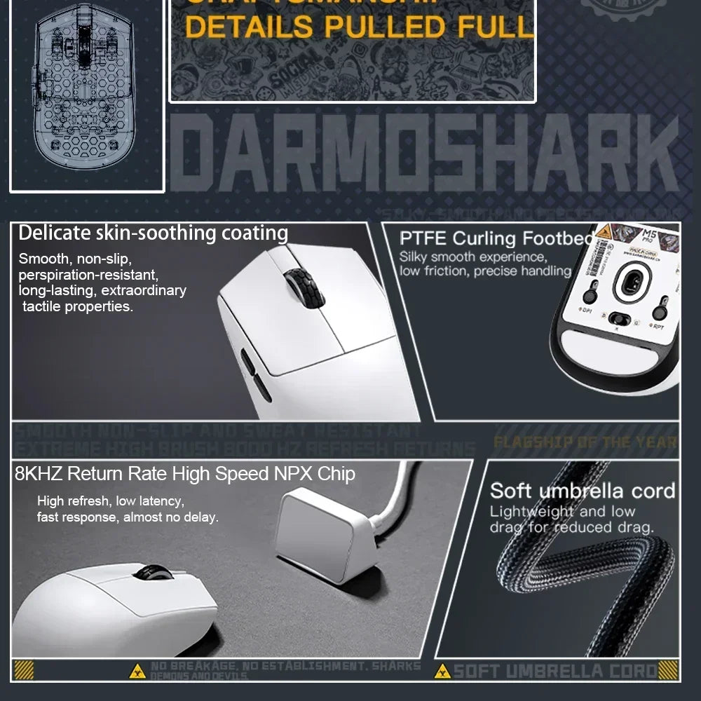 New Darmoshark M5 Pro Wireless Mouse PAW3950 8K Bluetooth Tri-Mode Connection Gaming Macro Mouse 30000DPI N52840 38g Lightweight