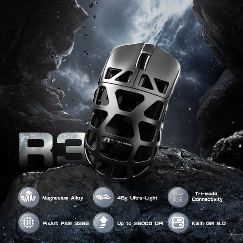 ATTACK SHARK R3 8KHz Magnesium Alloy Wireless Mouse, 46g Ultralight, 26000 DPI, PixArt PAW3395 Sensor, 2.4G/BT/Wired, for PC/Mac